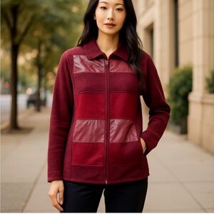 SPANNER 3 Piece Women's Burgundy Zip-Front Cowl & Turtleneck Sweater Jacket